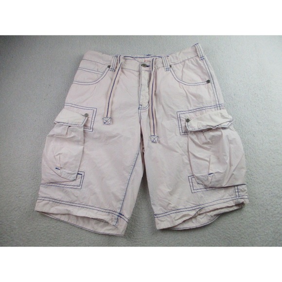 Jetlag Cargo Shorts Mens 34 Beige Pink Baggy Y2K Multi Pocket Drawstring Skate - Picture 1 of 13